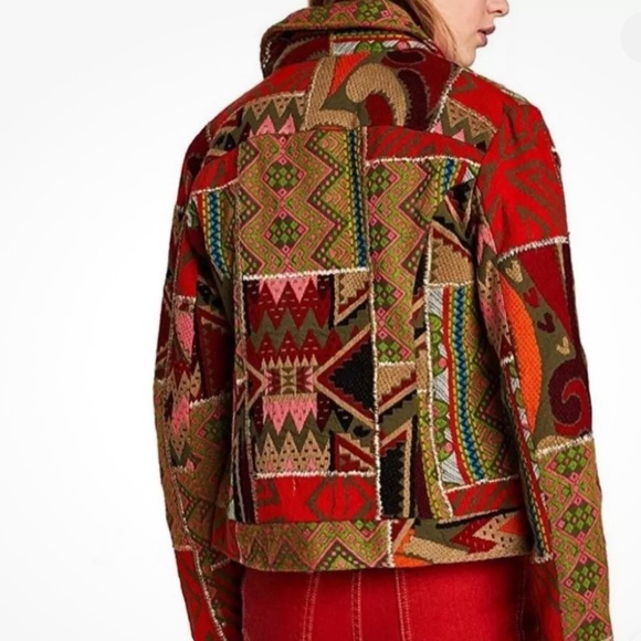 Zara patch work emboridry multi color bikers jacket size S - Picture 2 of 13